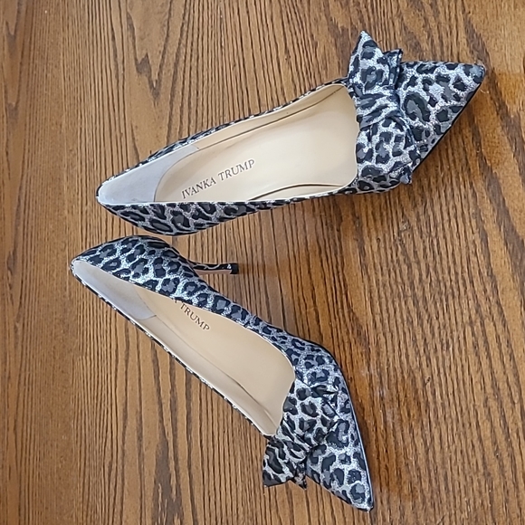 Ivanka Trump Shoes - Ivanka Trump Black and Silver Animal Print Pointed Toe Pumps